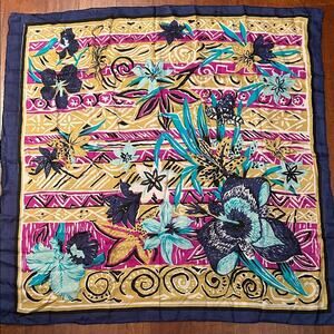 Vibrant Abstract Floral Silk Large Square Scarf, Lightweight and Colorful